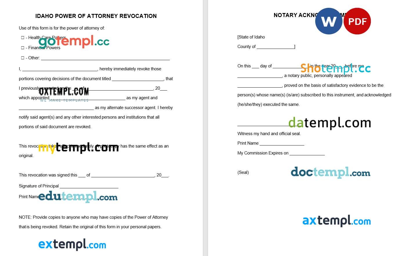 Idaho Power of Attorney Revocation Form example, fully editable