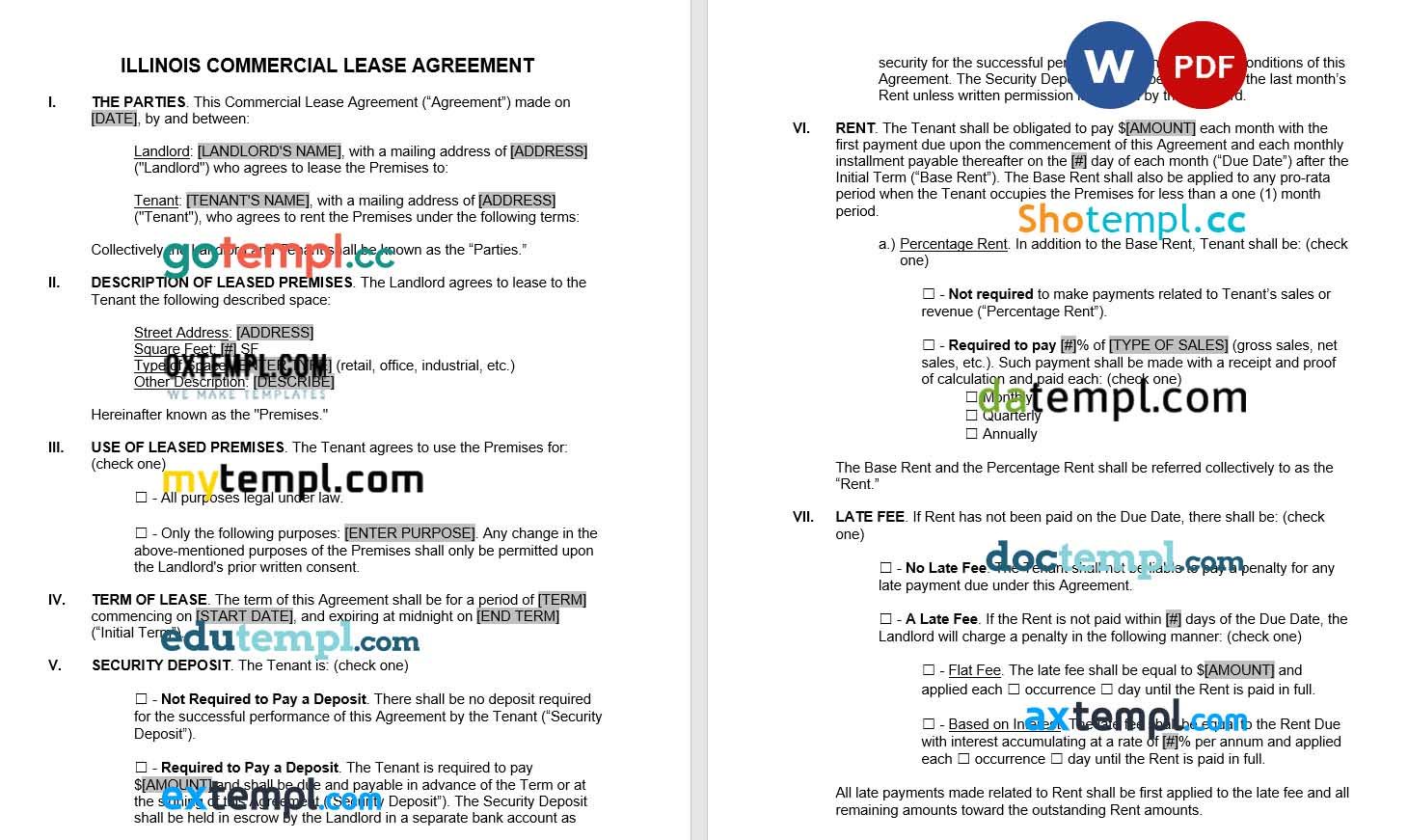 Illinois Commercial Lease Agreement Word example, fully editable