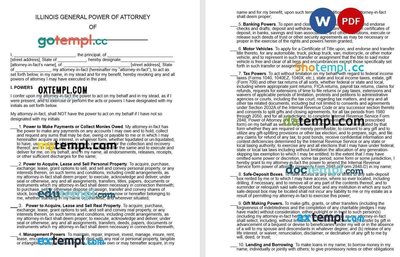 Illinois General Power of Attorney example, fully editable