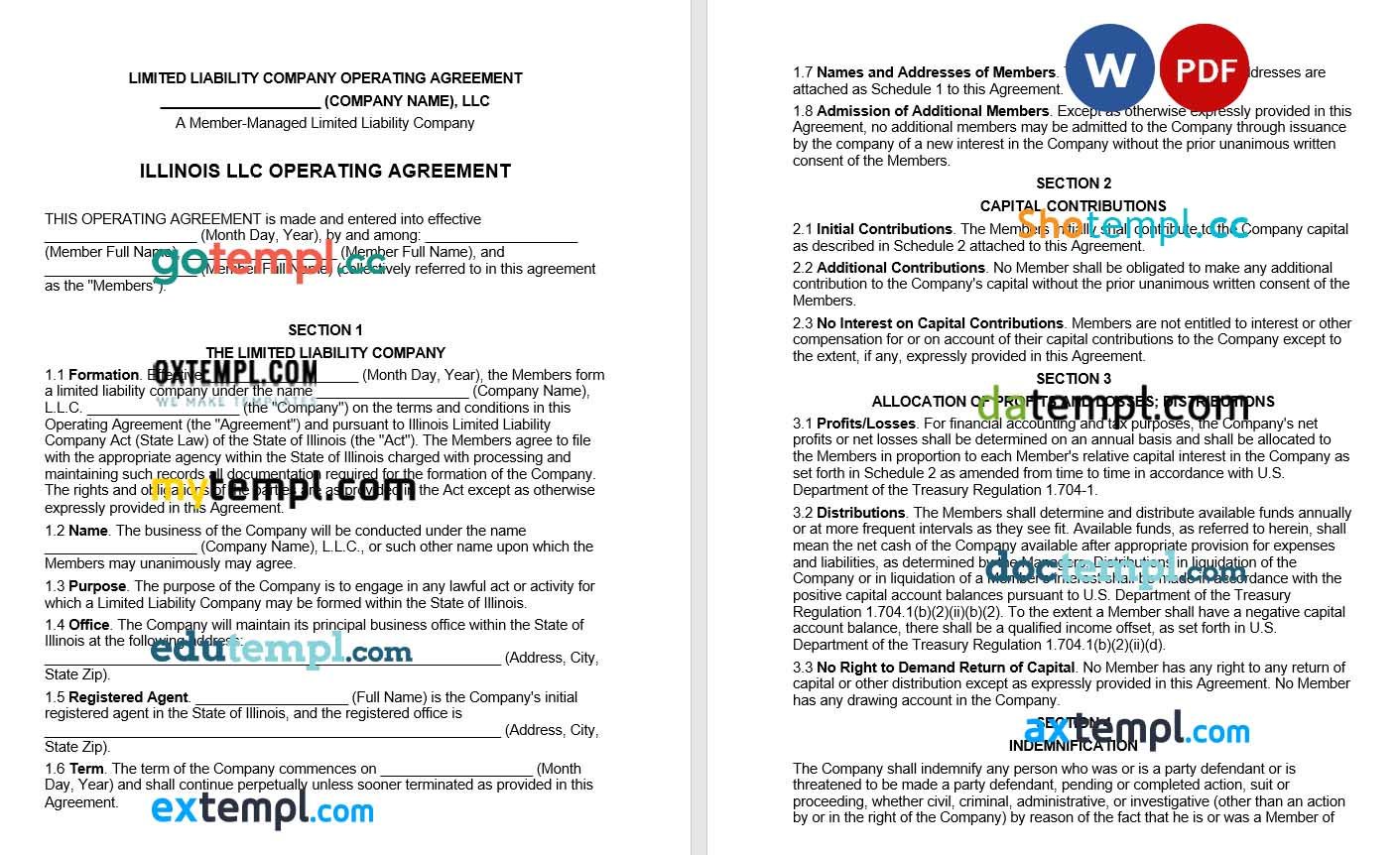 Illinois Multi-Member LLC Operating Agreement Word example, fully editable