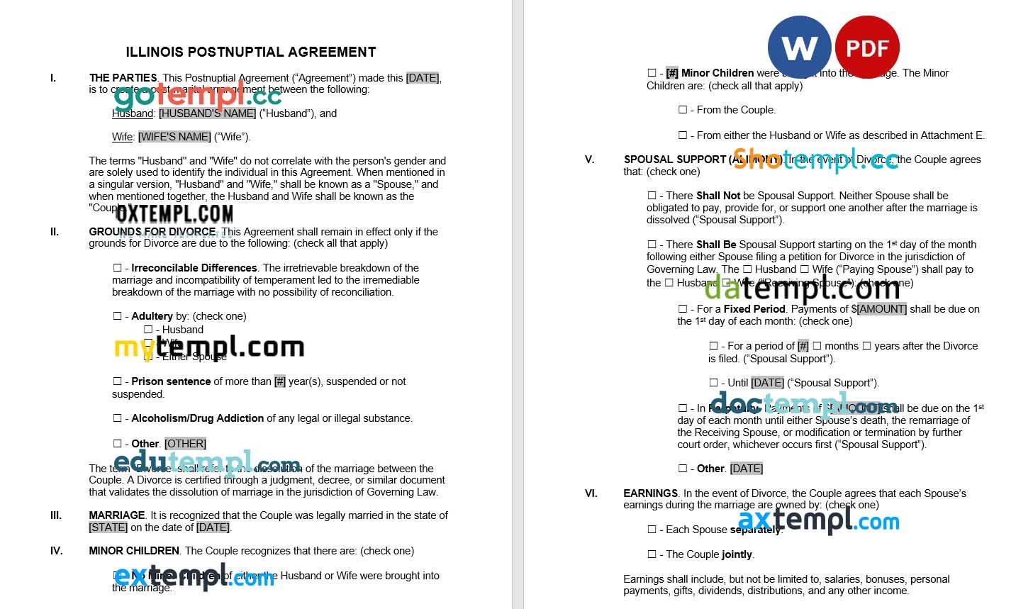 Illinois Postnuptial Agreement word example, fully editable