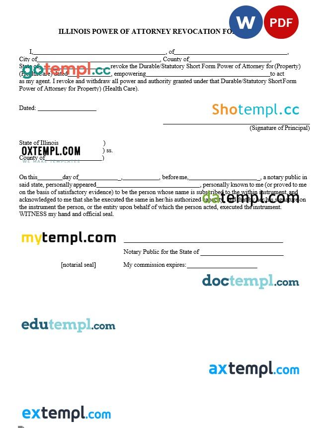 Illinois Power of Attorney Revocation Form example, fully editable