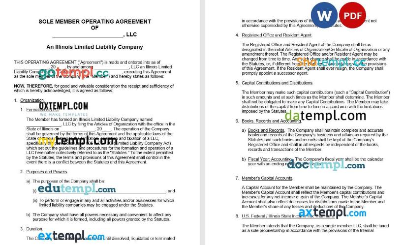 Illinois Single Member LLC Operating Agreement Word example, fully editable