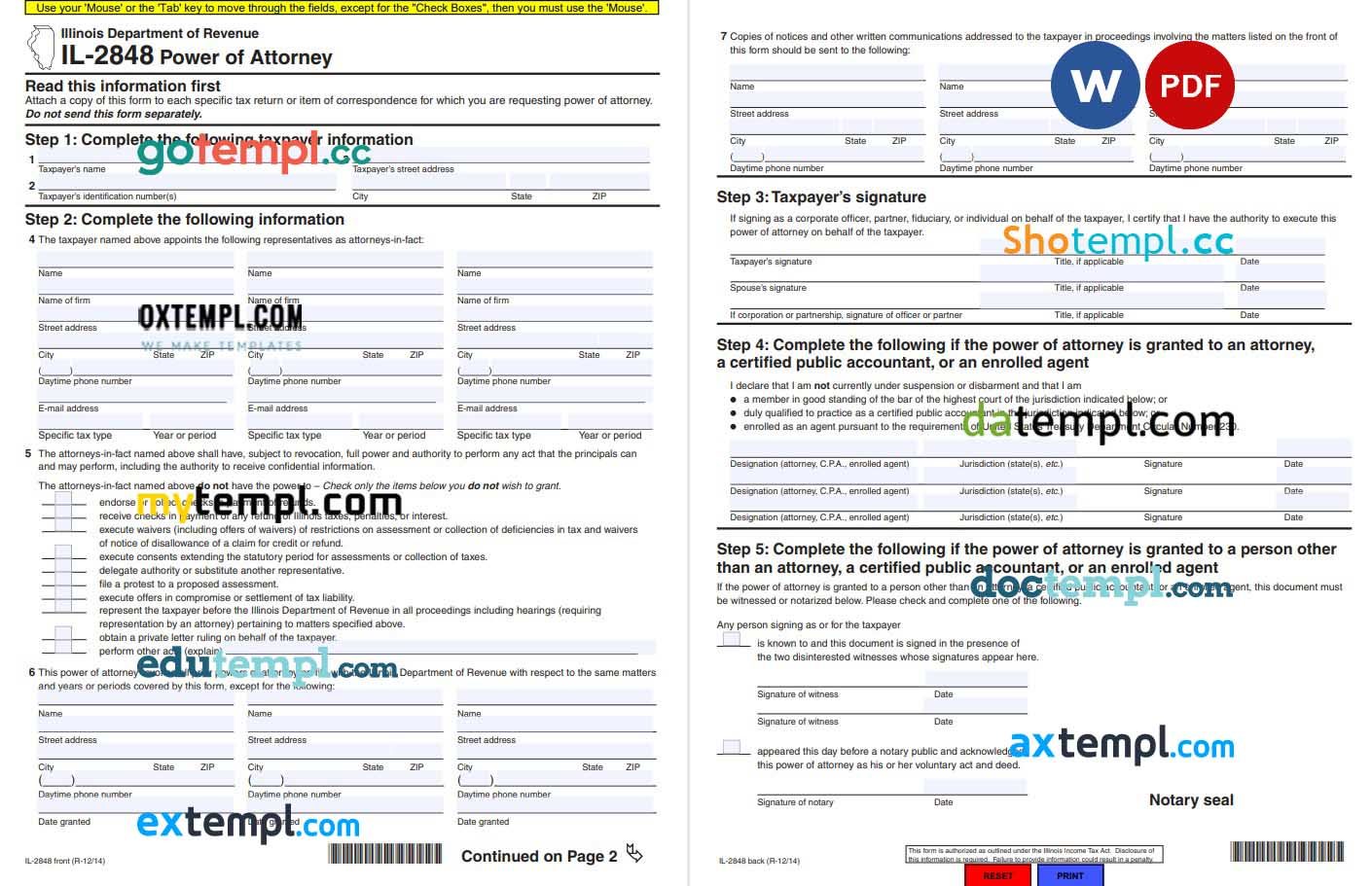 Illinois Tax Power of Attorney Form example, fully editable