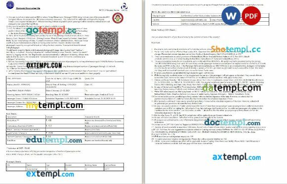 Indian Railways, IRCTC train e-ticket, Word and PDF download template, 3 pages, version 2