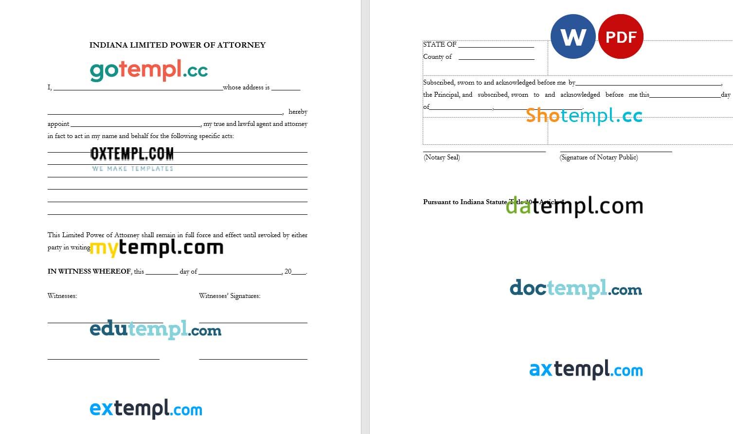 Indianna Limited Power of Attorney Form example, fully editable