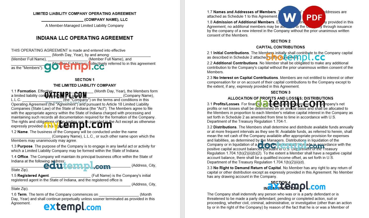 Indianna Multi-Member LLC Operatin Agreement Word example, fully aditable