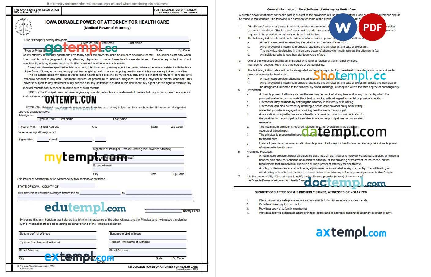 Iowa Durable Power of Attorney for Health Care example, fully editable