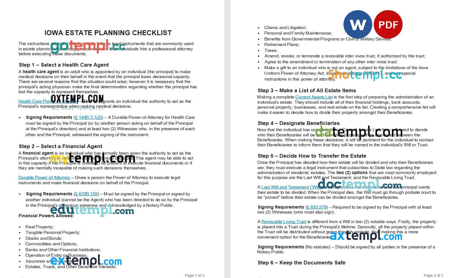 Iowa Estate Planning Checklist example in Word format