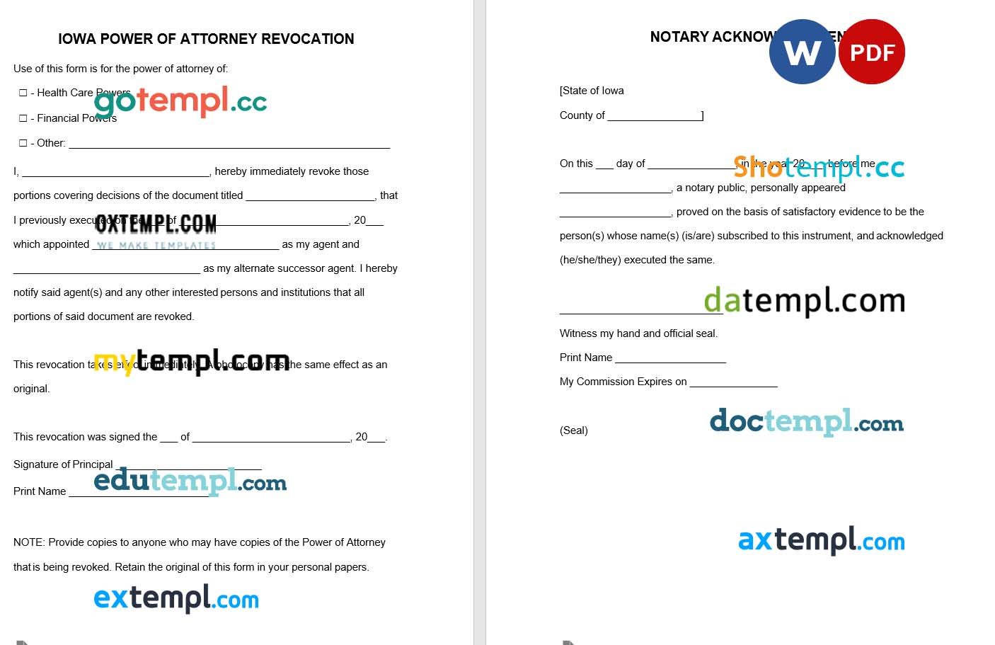 Iowa Power of Attorney Revocation Form example, fully editable