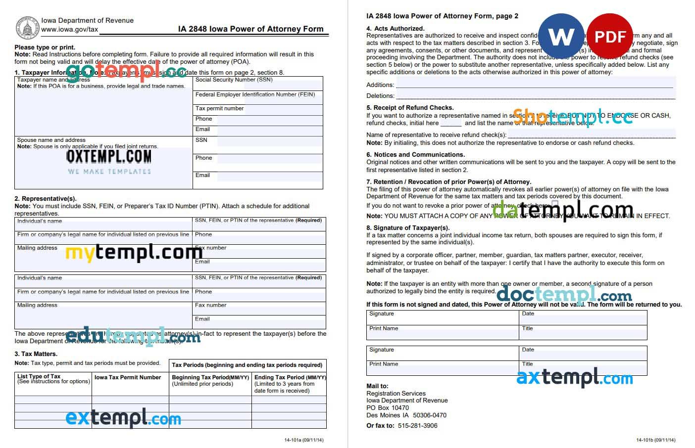 Iowa Tax Power of Attorney Form example, fully editable