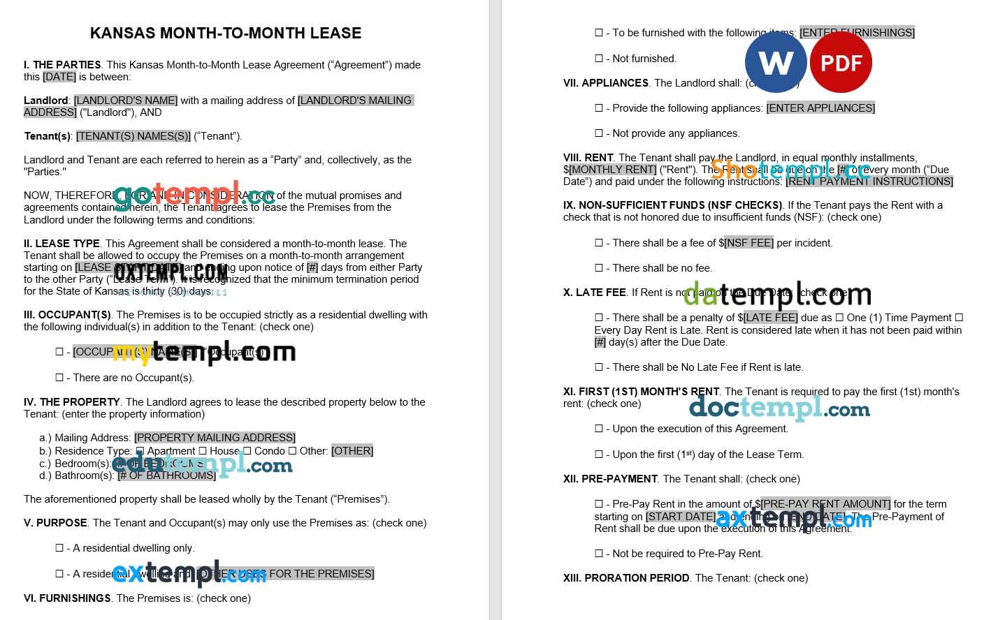 Kansas Month to Month Lease Word example, fully editable