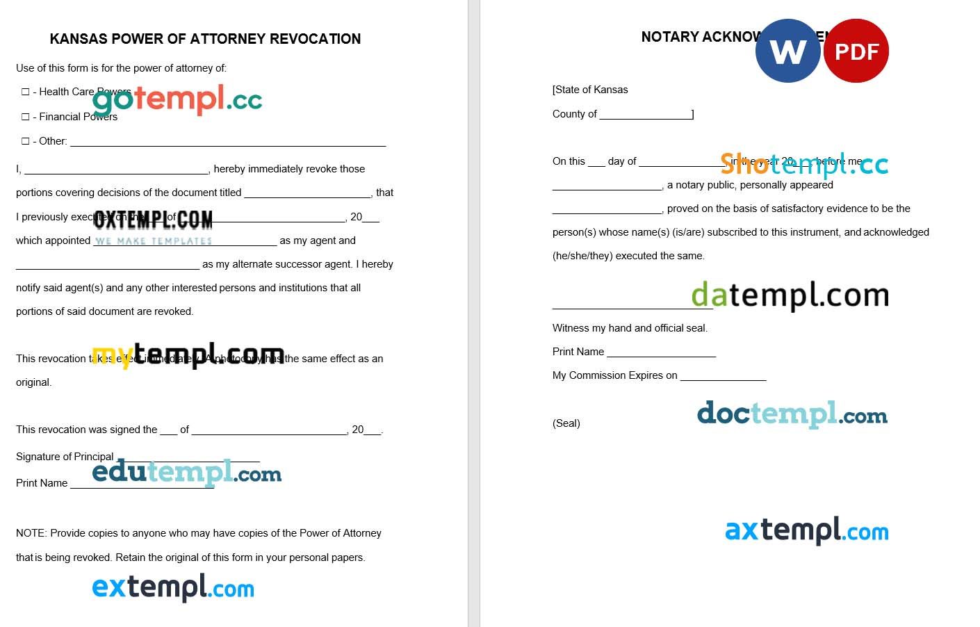 Kansas Power of Attorney Revocation Form example, fully editable