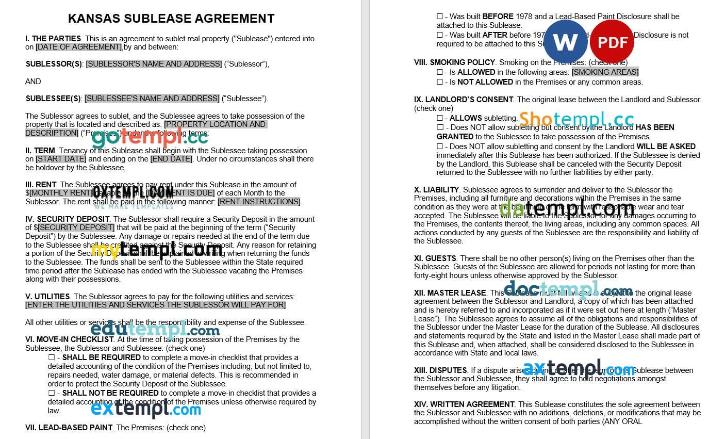 Kansas Sublease Agreement Word example, fully editable