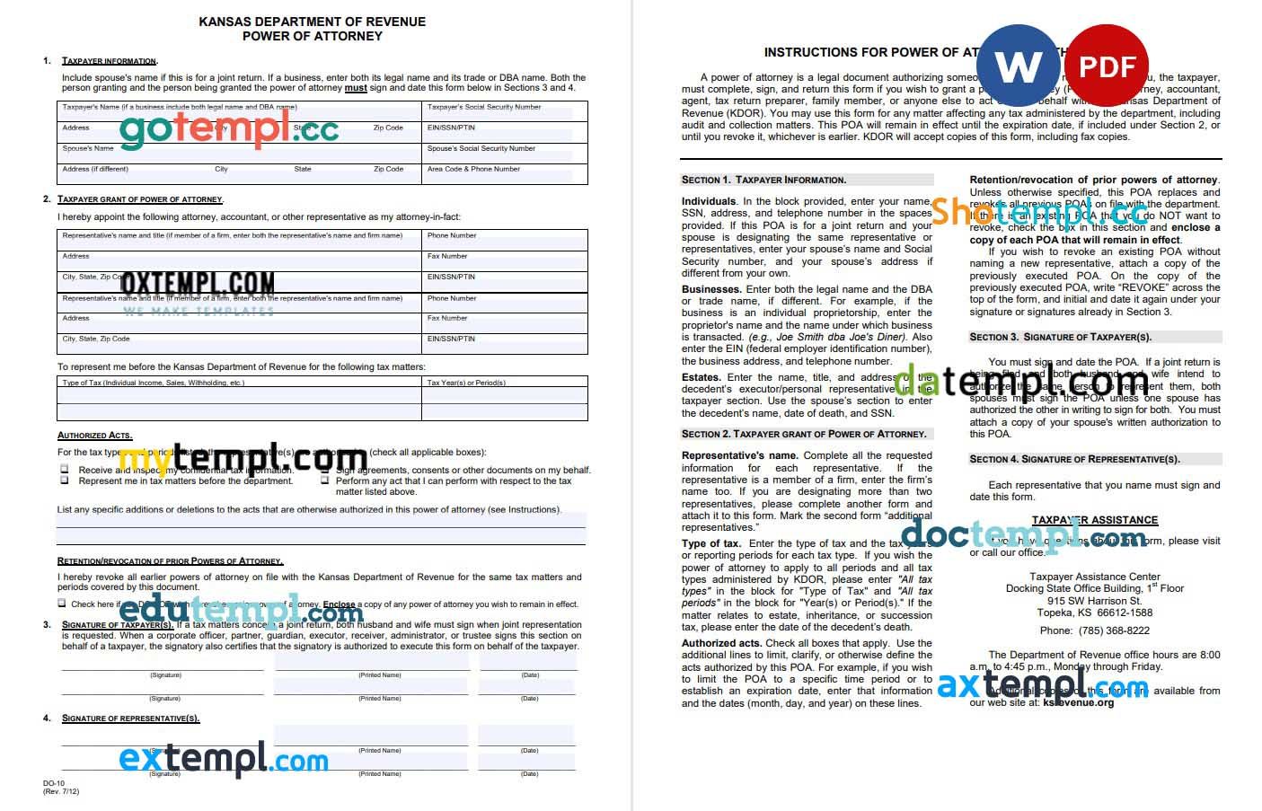 Kansas Tax Power of Attorney example, fully editable