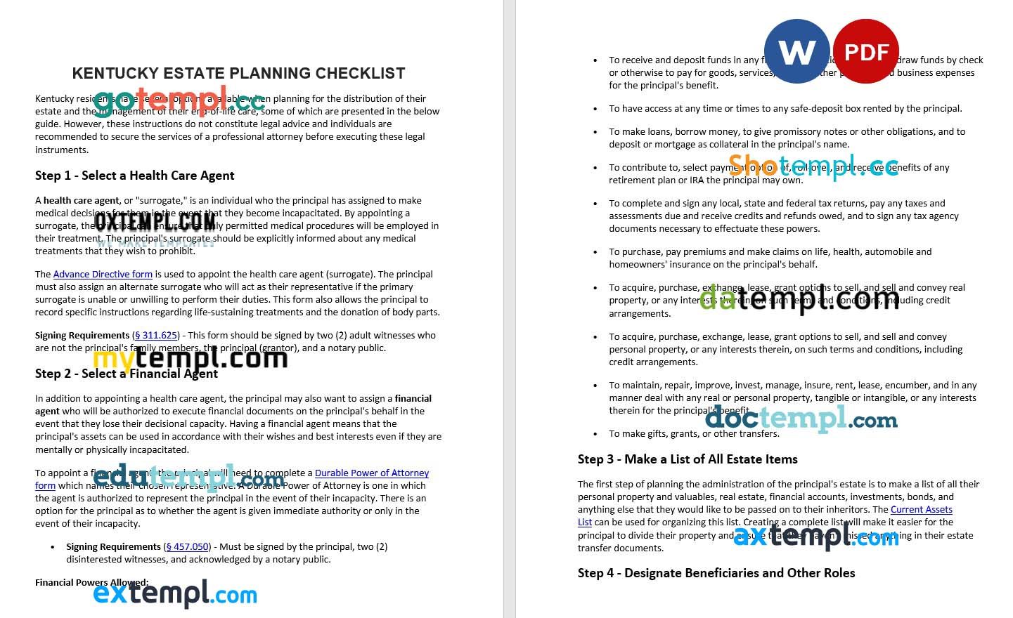 Kentucky Estate Planning Checklist example, fully editable