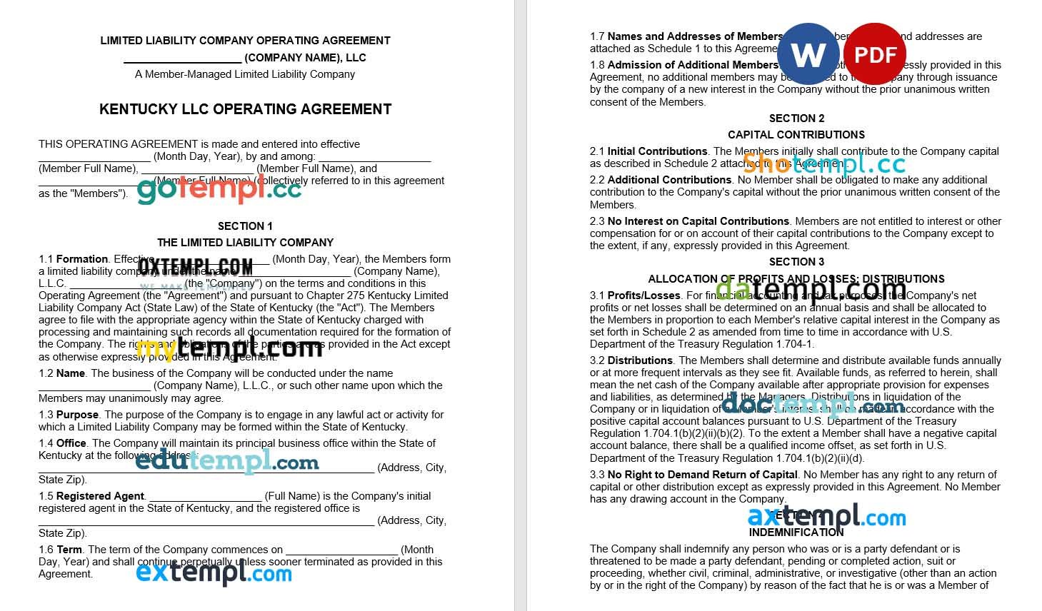 Kentucky Multi- Member LLC Operating Agreement word example, fully editable