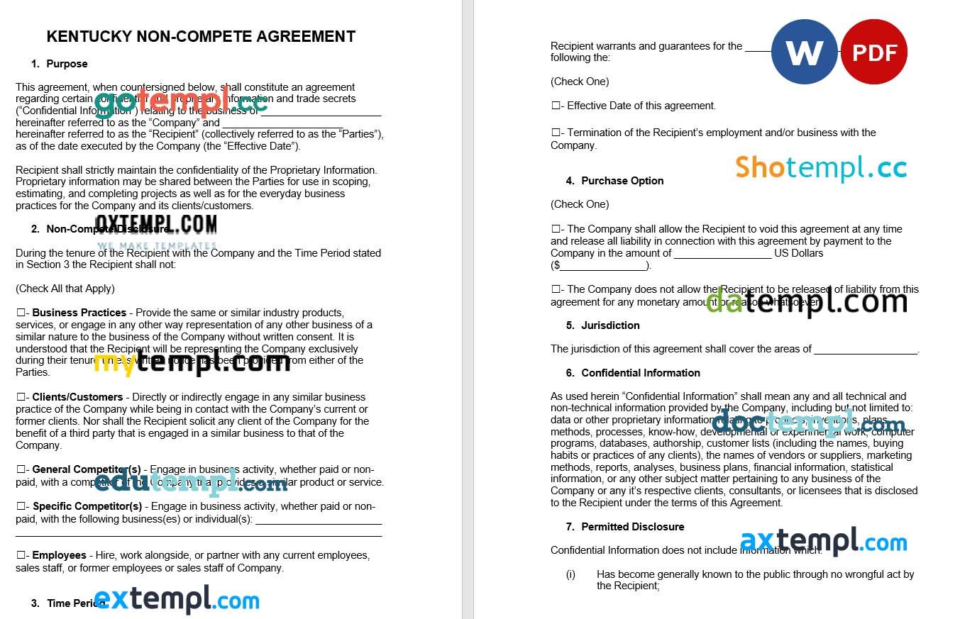 Kentucky Non-Compete Agreement example, fully editable