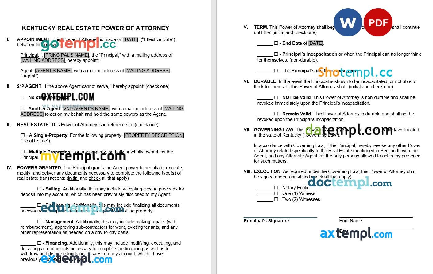 Kentucky Real Estate Power of Attorney Form example, fully editable