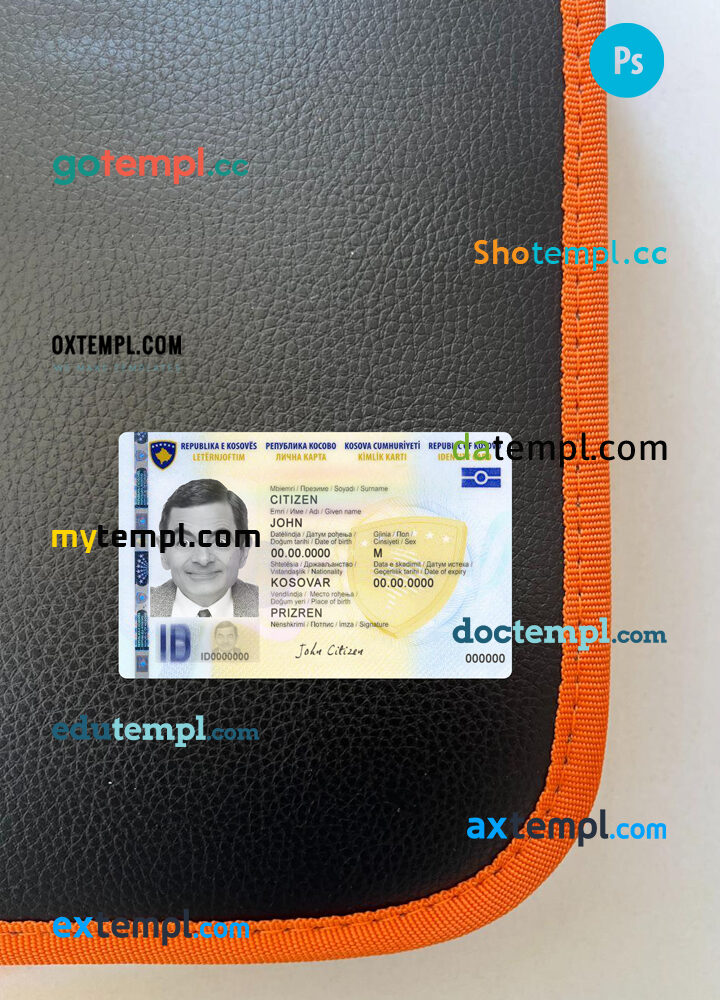 Kosovo ID card editable PSDs, scan and photo-realistic snapshot, 2 in 1