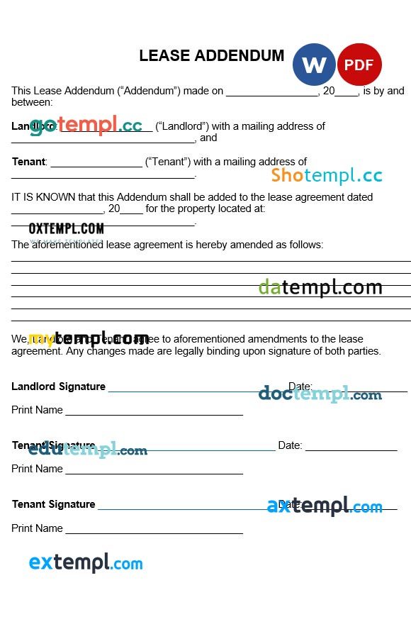 Lease Addendum Word example, completely editable