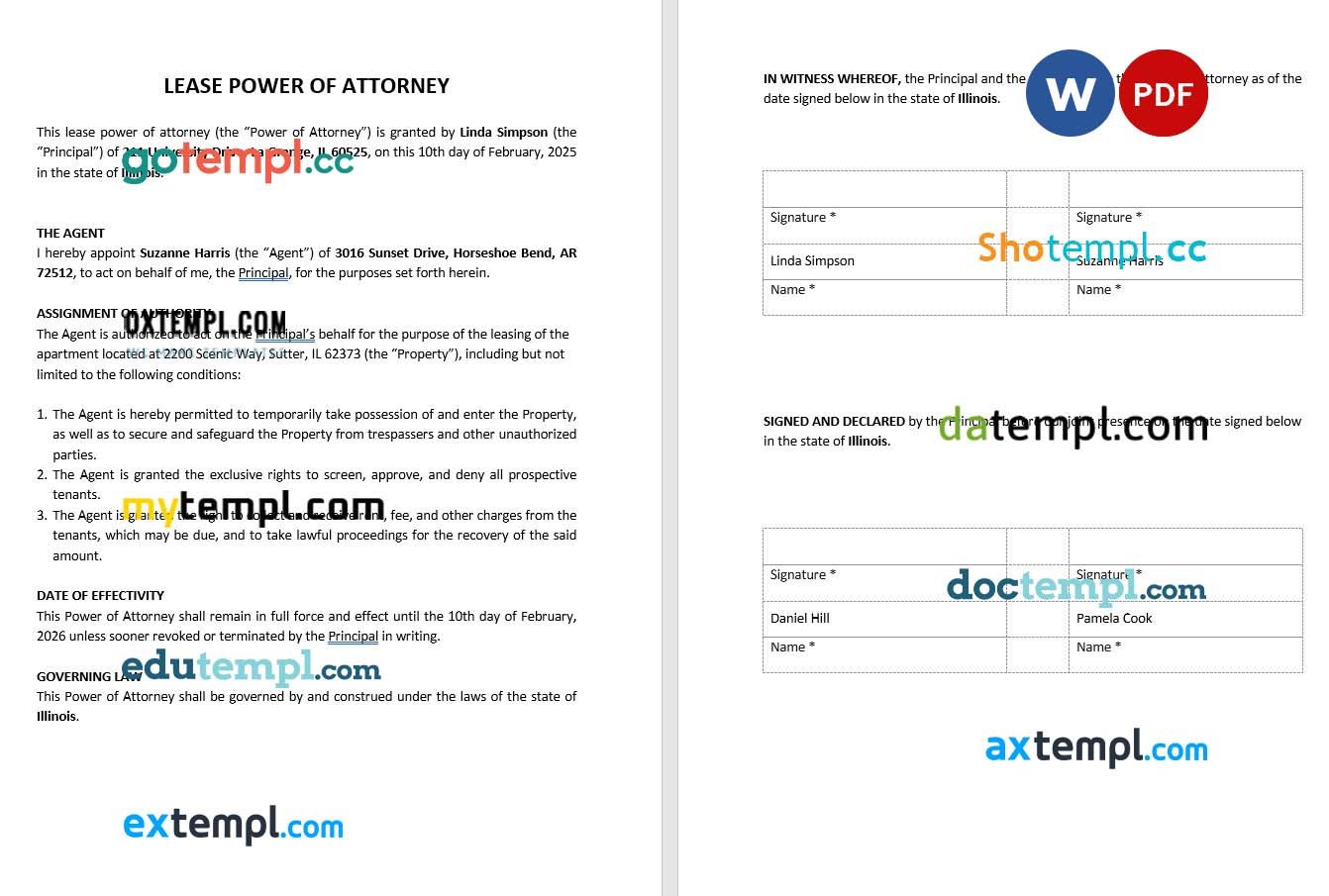 Lease Power of Attorney example, fully editable