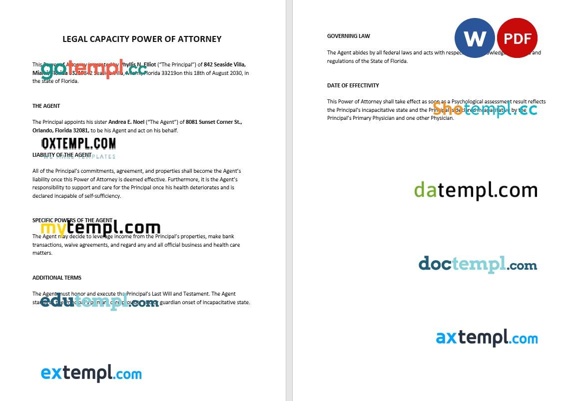 Legal Capacity Power of Attorney example, fully editable