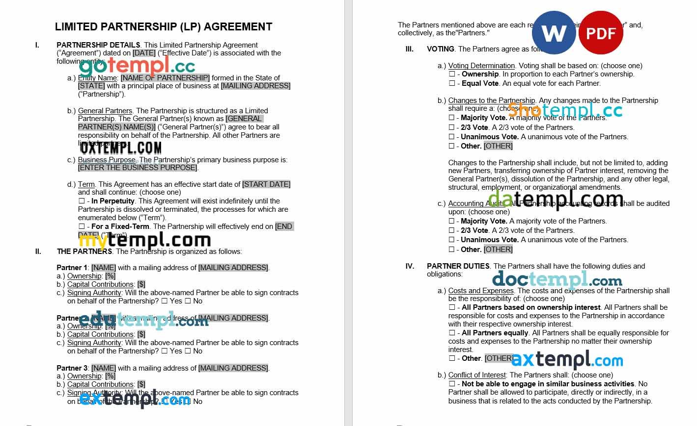 Limited Partnership LP Agreement Word example