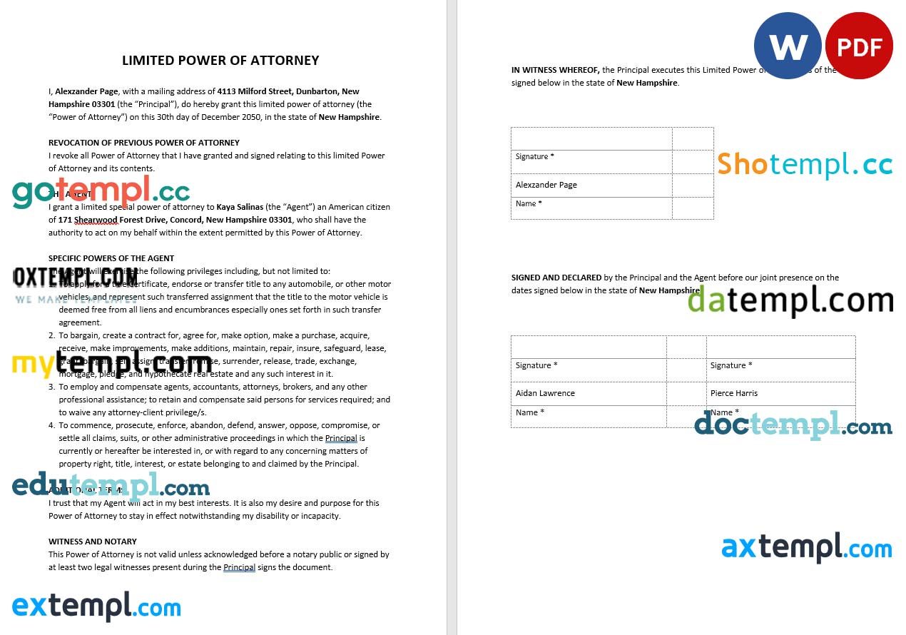 Limited Power of Attorney example, fully editable