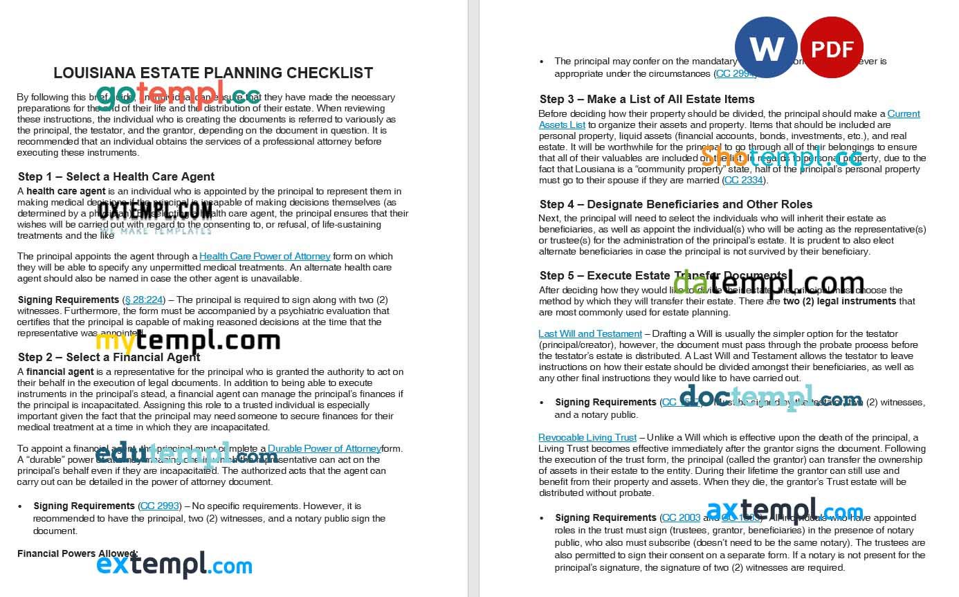 Louisiana Estate Planning Checklist example, fully editabl