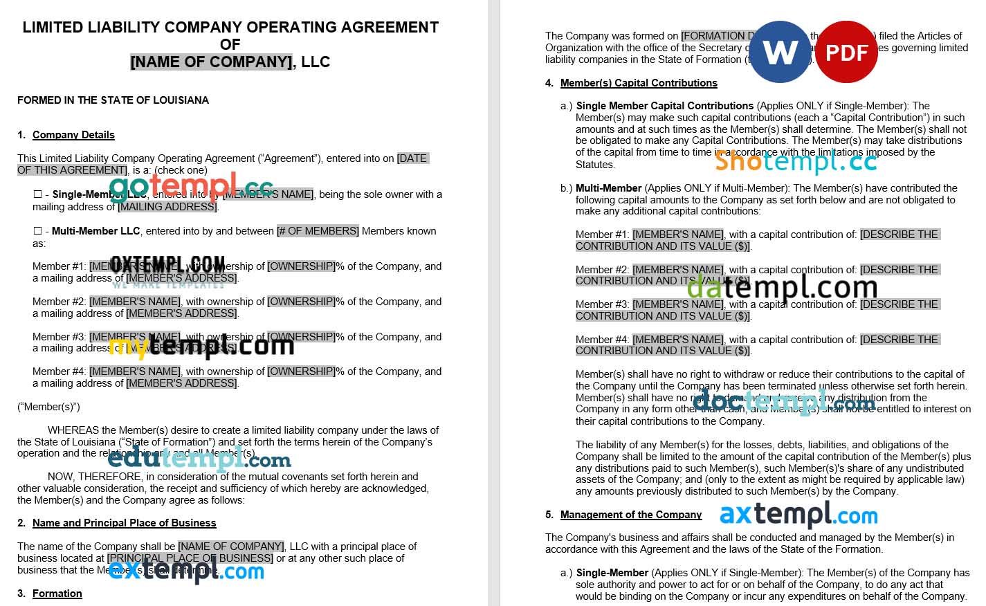 Louisiana LLC Operating Agreement Word example, fully editable