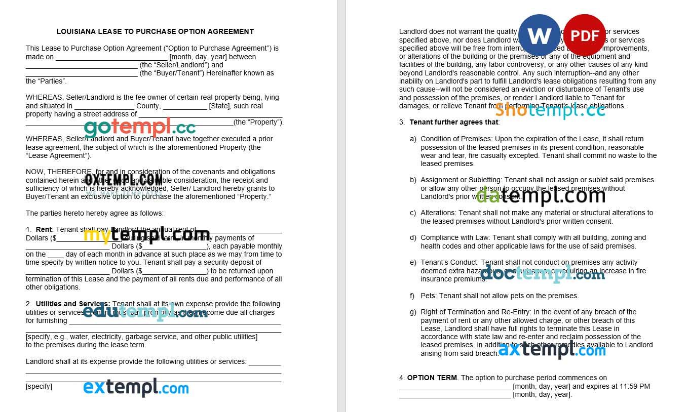 Louisiana Lease to Own Agreement Word example, fully editable