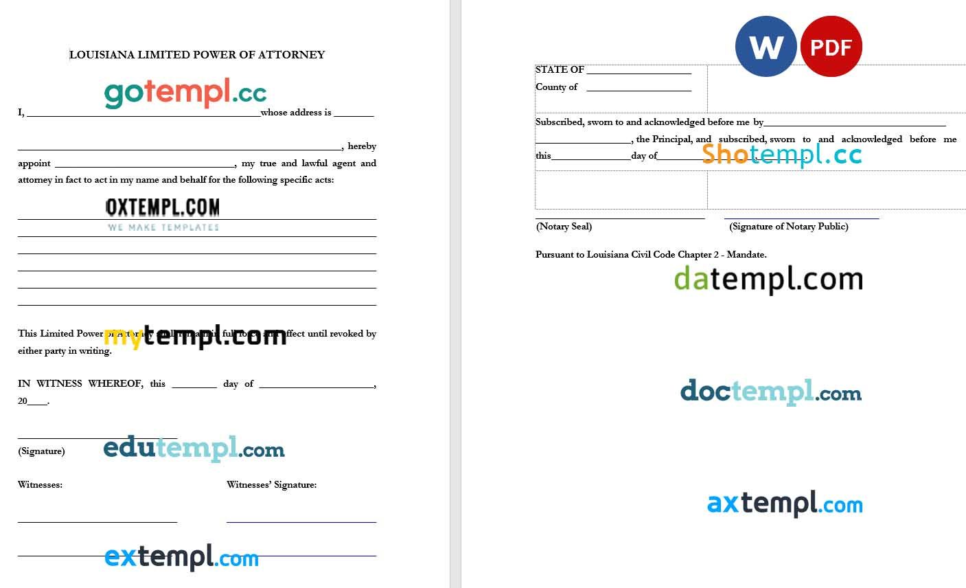 Louisiana Limited Power of Attorney Form example, fully editable