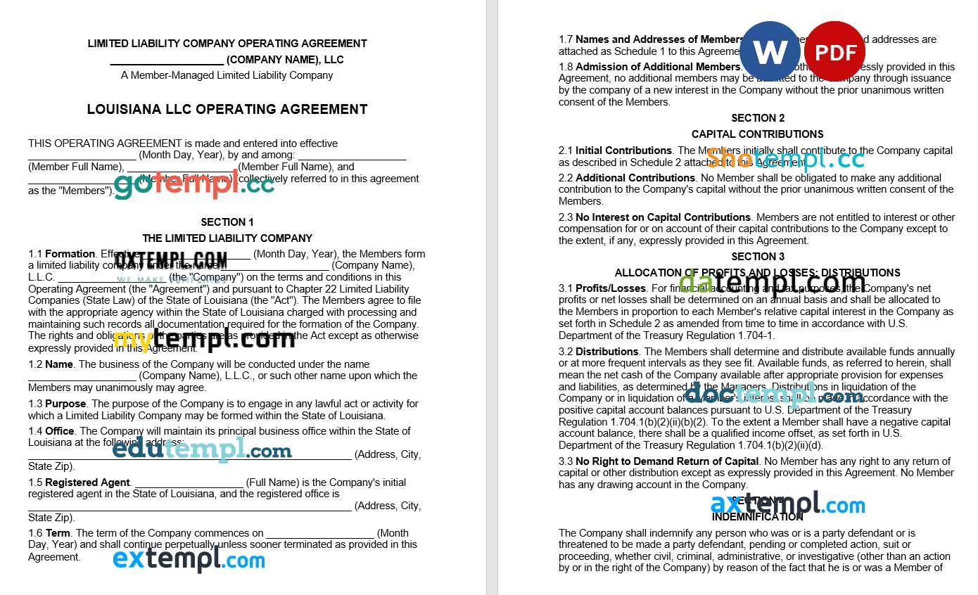 Louisiana Multi-Member LLC Operating Agreement Word example, fully editable