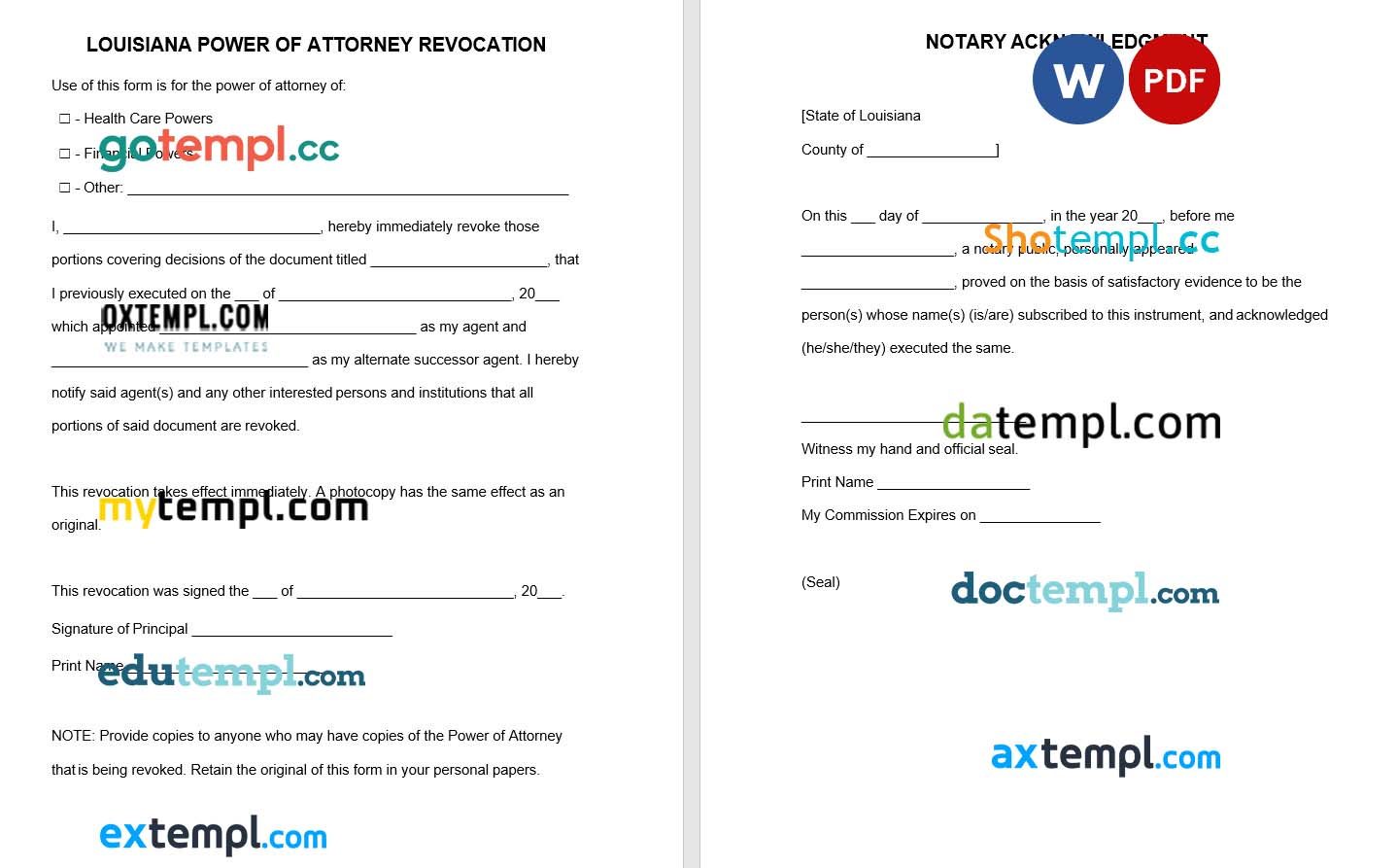 Louisiana Power of Attorney Revocation Form example, fully editable