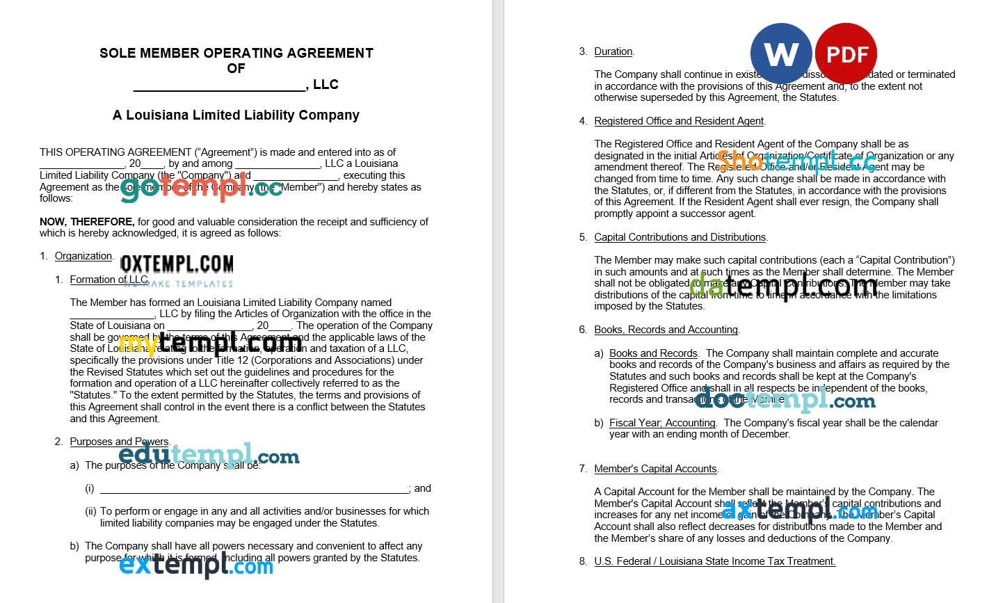 Louisiana Single-Member LLC Operating Agreement Word example, fully editable