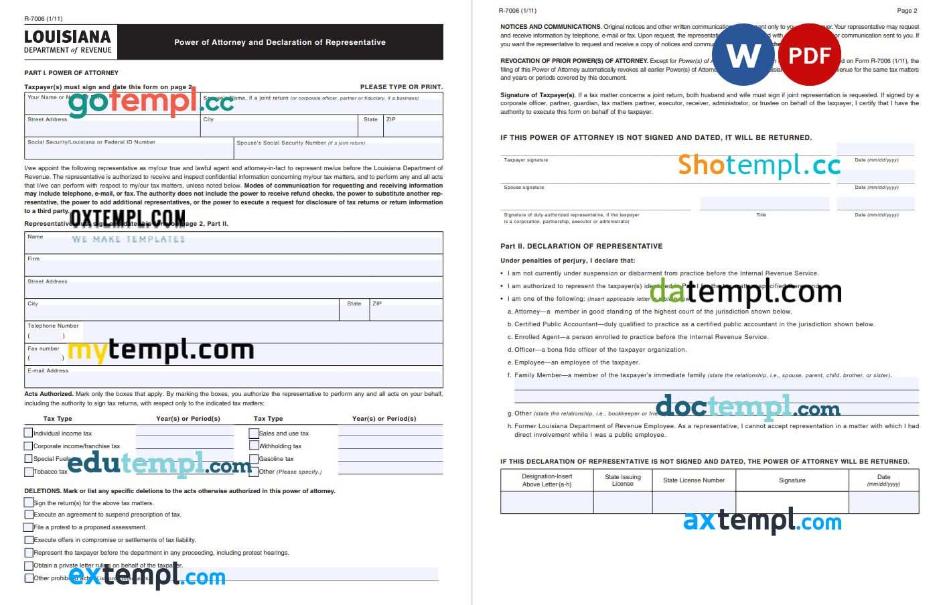 Louisiana Tax Power of Attorney Form example, fully editable