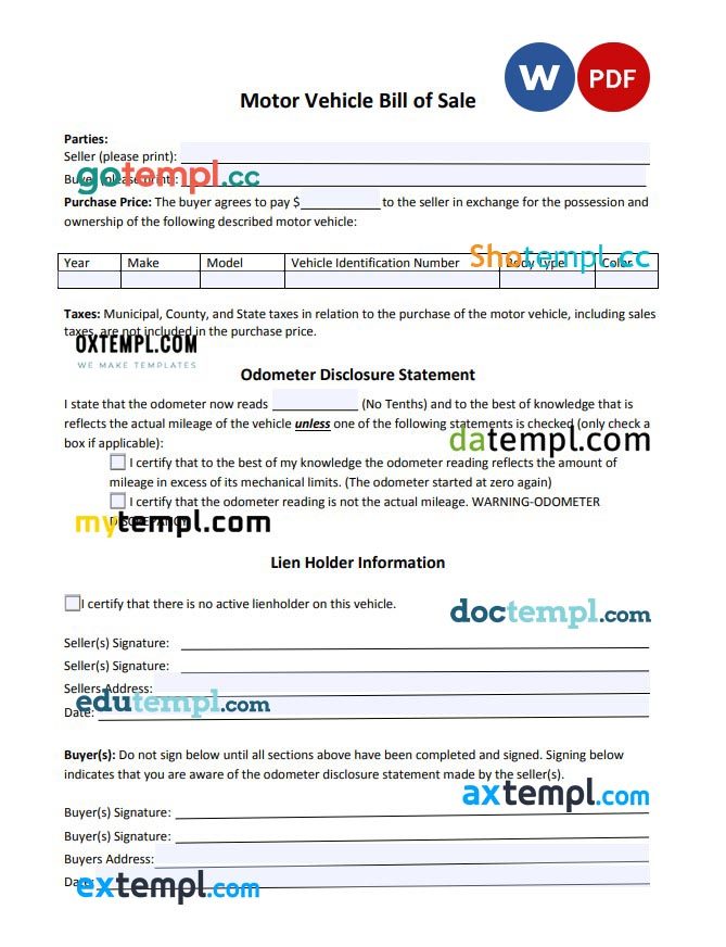 Maine Gov DMV Bill of Sale example, fully editable