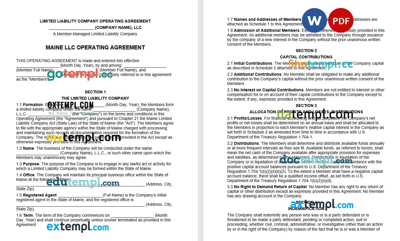 Maine Multi-Member LLC Operatin Agreement Word example, fully editable