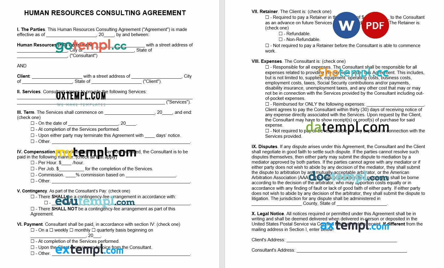 Management Consultant Agreement Word example, fully editable