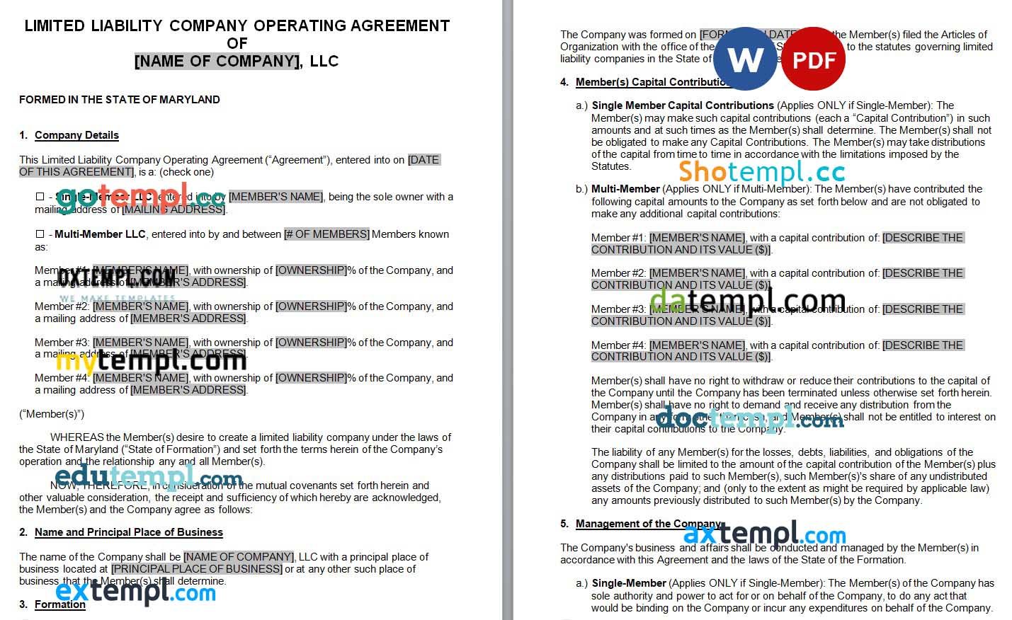 Maryland LLC Operating Agreement Word example, fully editable