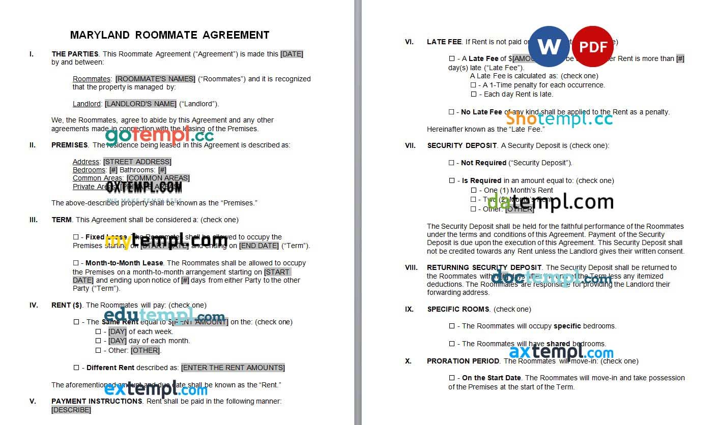 Maryland Room Rental Agreement Form Word example