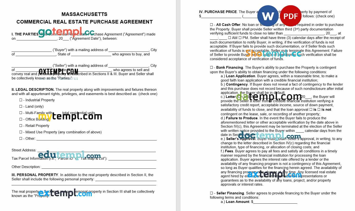 Massachusetts Commercial Real Estate Purchase Agreement Word example