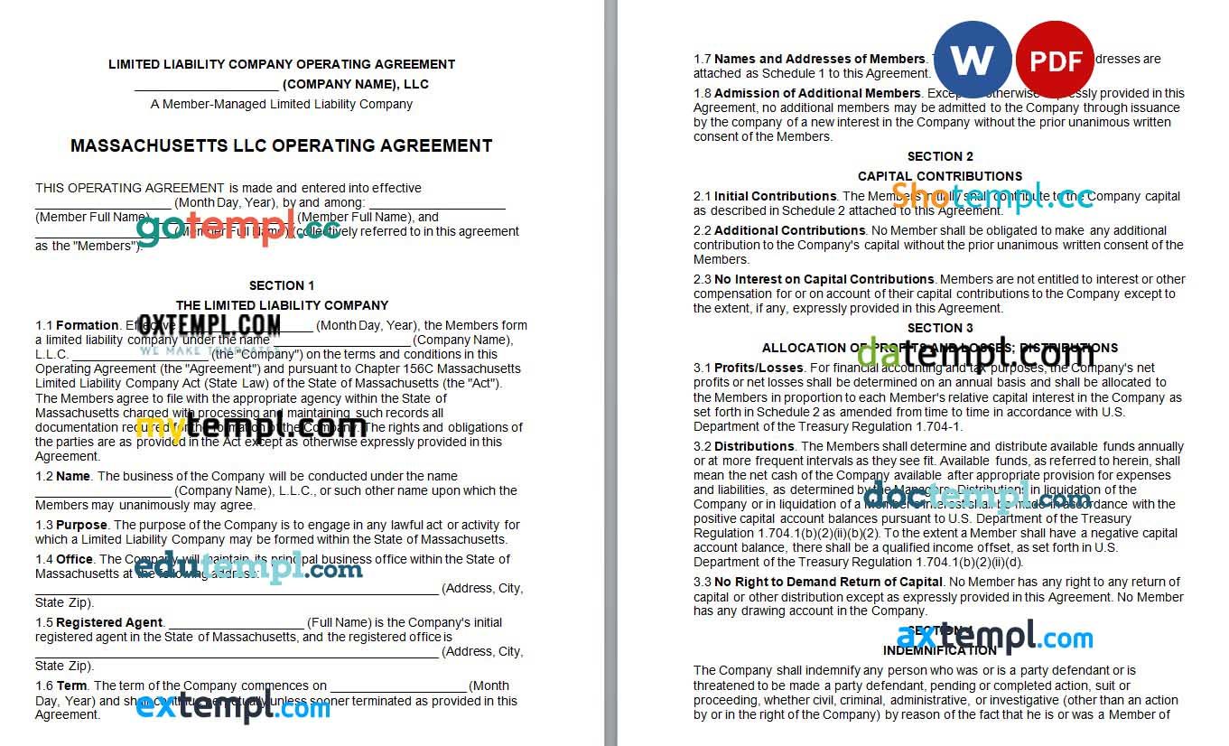 Massachusetts Multi-Member LLC Operating Agreement Word example