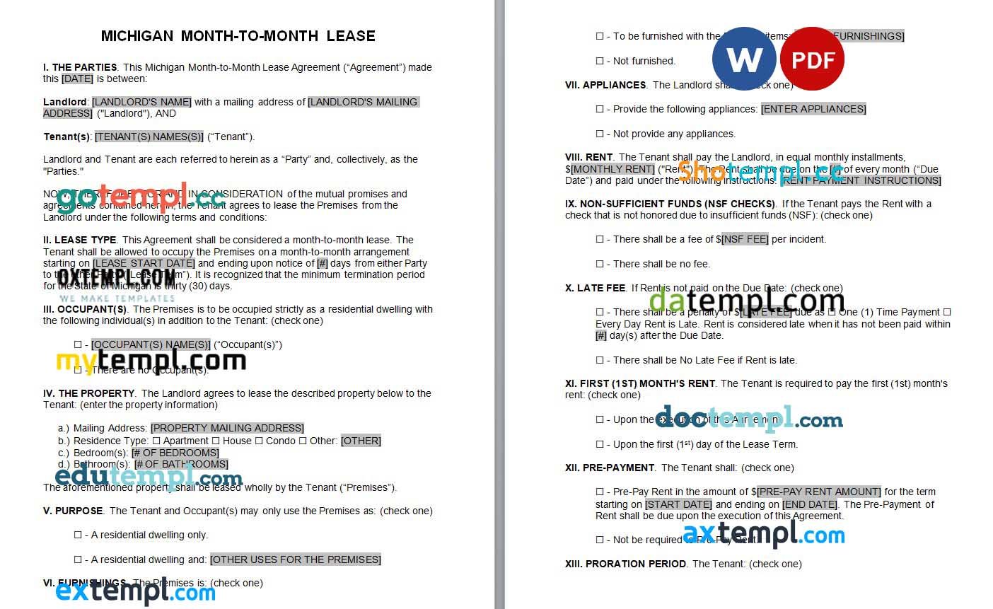 Michigan Month to Month Rental Agreement Form Word example