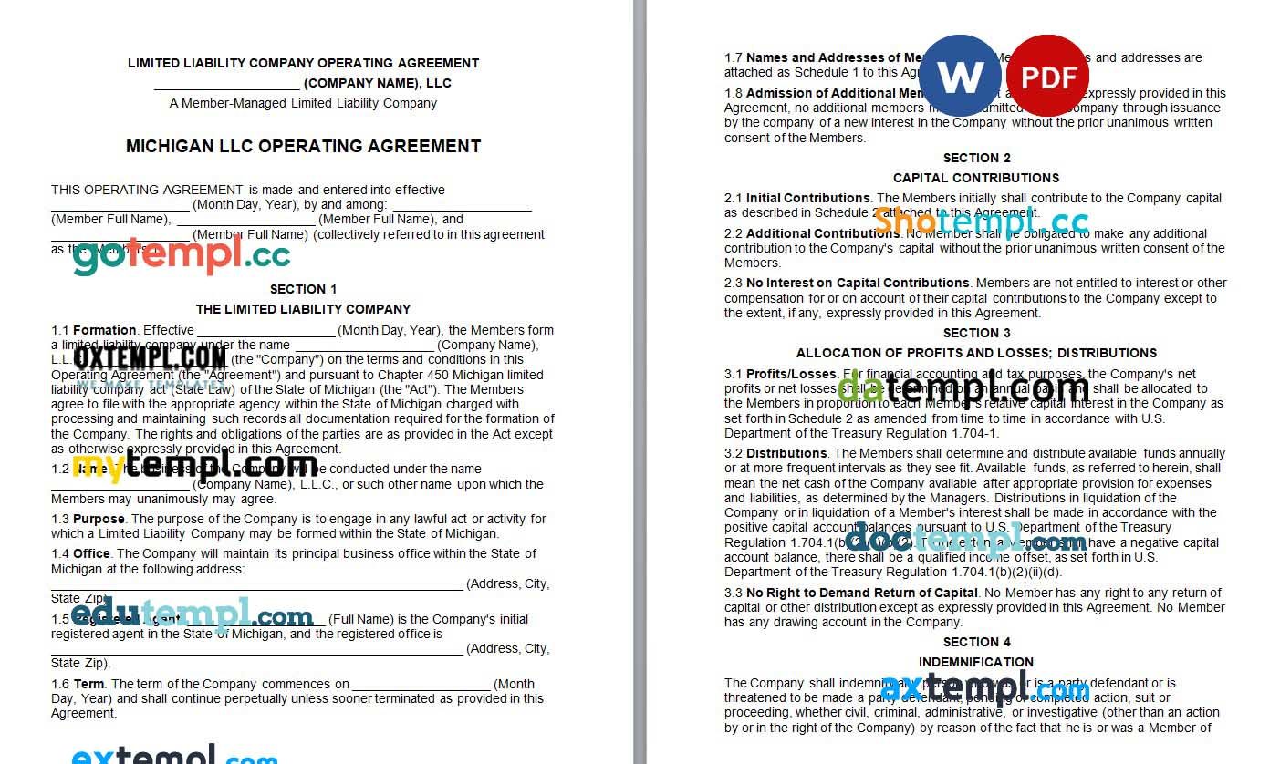 Michigan Multi-Member LLC Operatin Agreement Word example, fully editable