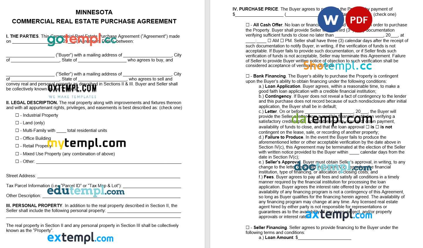 Minnesota Commercial Real Estate Purchase Agreement Word example