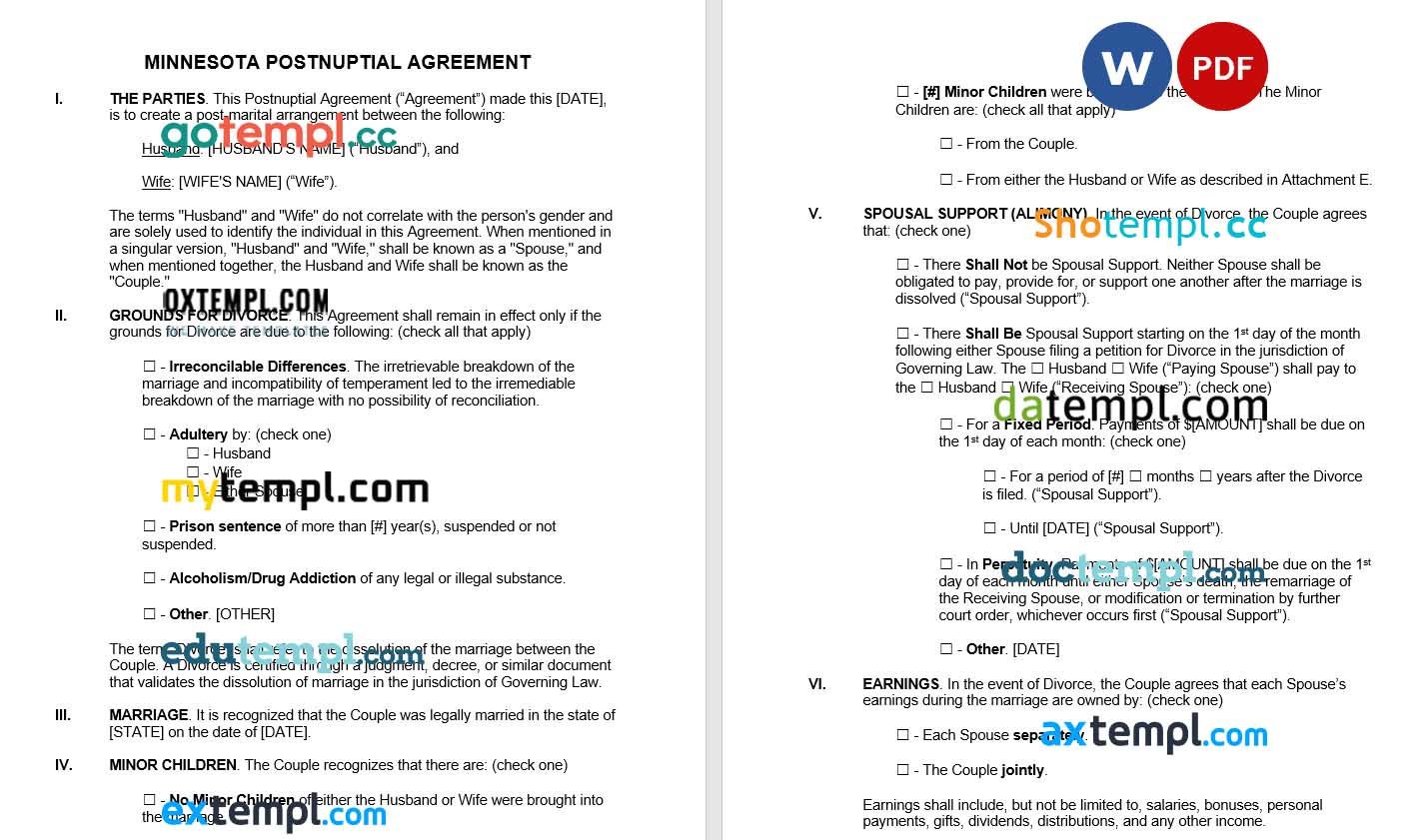 Minnesota Postnuptial Agreement word example, fully editable