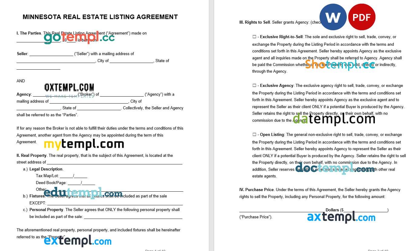 Minnesota Real Estate Listing Agreement Word example