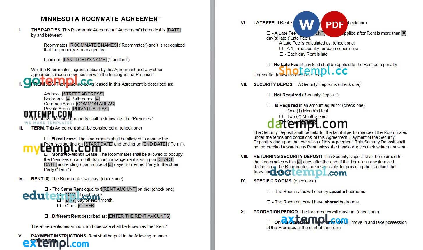 Minnesota Roommate Agreement Form Word example, fully editable